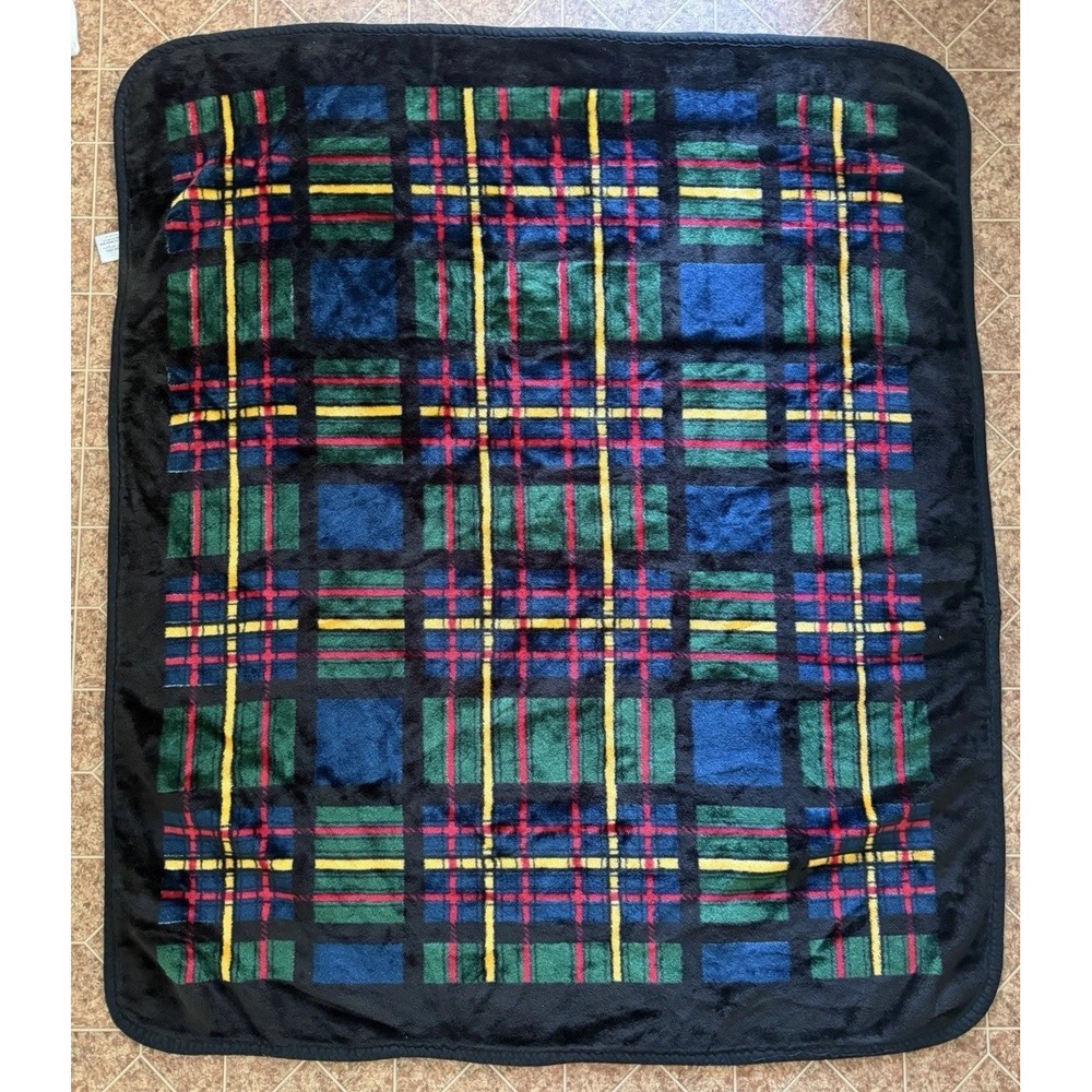 Vintage NovaTex Plaid Tartan Plush Throw Blanket 50x60 Mexico Acrylic Rare